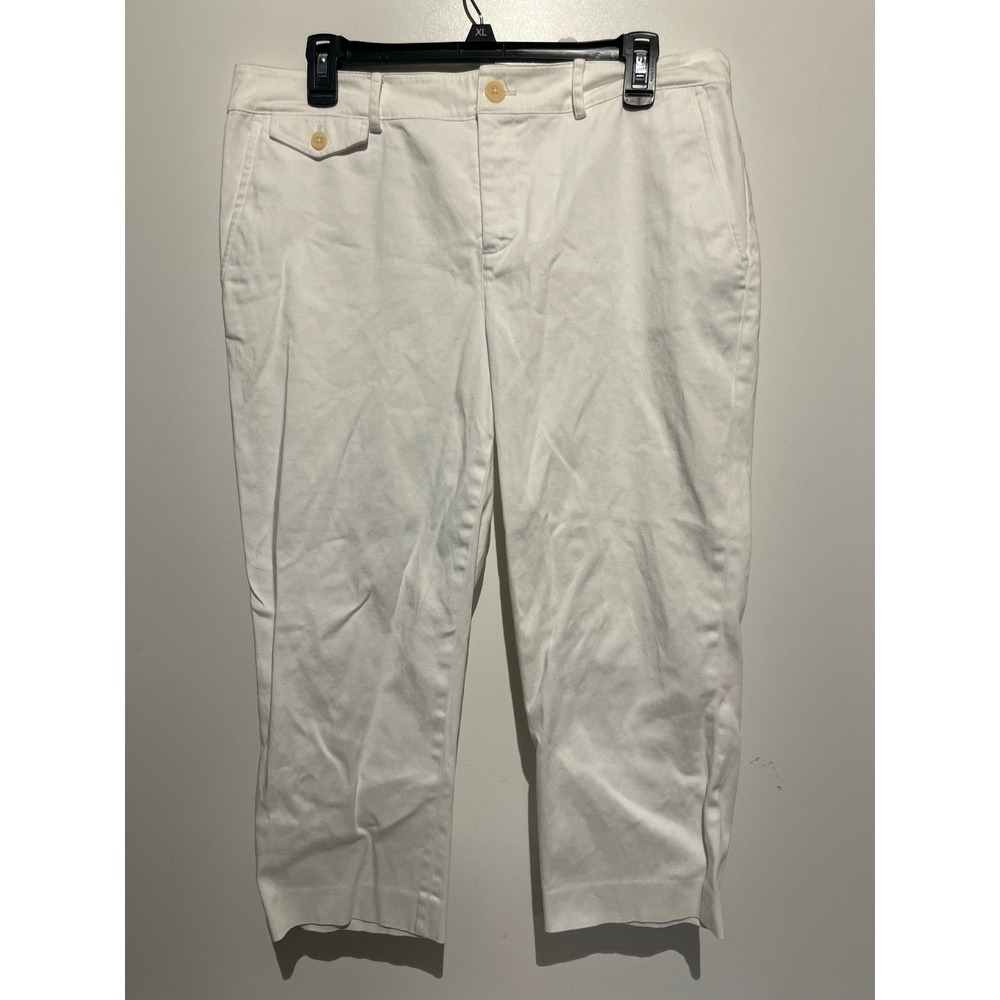 J. Crew Womens White Chino Crop Pants Stretch Cotton Solid Mid Rise‎ Size 12